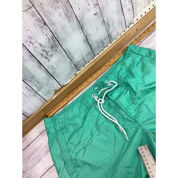 Hollister Board Shorts Men 36 Green Nylon Tie Waist Pocket Swim Surf Shorts - Picture 3 of 6